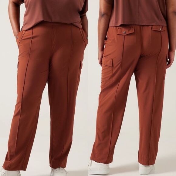 Athleta Vienna Cargo Straight Leg High‎ Rise  City Stripe Brown Active Pants 18 - Picture 2 of 14
